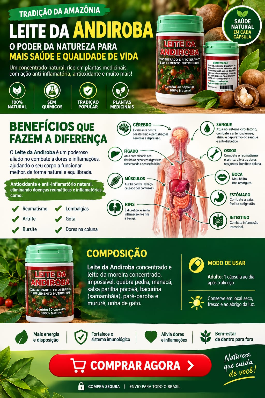 Embalagem e informações do Leite da Andiroba